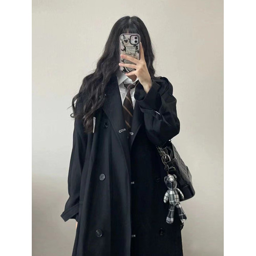 黑色風衣外套女中長款2025秋新款韓系學院風巨好看穿搭大衣小個子 黑色風衣外套女中長款2025秋新款韓系學院風巨好看穿搭大衣小個子