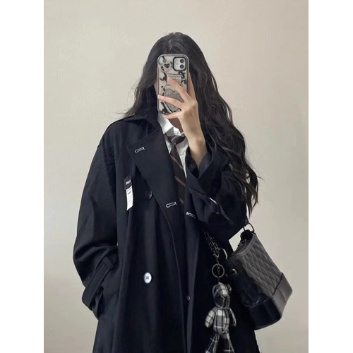 黑色風衣外套女中長款2025秋新款韓系學院風巨好看穿搭大衣小個子 黑色風衣外套女中長款2025秋新款韓系學院風巨好看穿搭大衣小個子