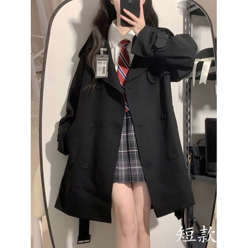 黑色風衣外套女中長款2025秋新款韓系學院風巨好看穿搭大衣小個子 黑色風衣外套女中長款2025秋新款韓系學院風巨好看穿搭大衣小個子