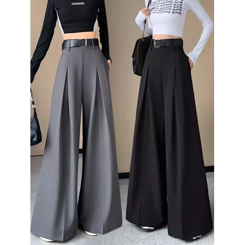 高級灰色西裝褲女春秋高個子寬松濶腿褲高腰垂感加長拖地休閒裙褲