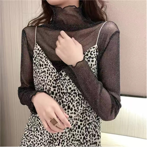 大碼胖妹妹網紗蕾絲曡穿打底衫女春秋薄款長袖高領內搭長袖上衣潮 大碼胖妹妹網紗蕾絲曡穿打底衫女春秋薄款長袖高領內搭長袖上衣潮