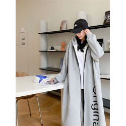 加絨加厚長款休閒開衫外套胖mm特大碼300斤冬季寬松拉鍊連衣裙女