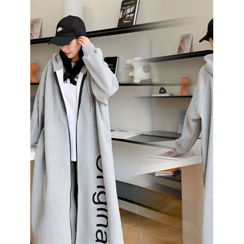 加絨加厚長款休閒開衫外套胖mm特大碼300斤冬季寬松拉鍊連衣裙女