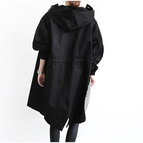 風衣女2024年春秋新款胖mm寬松大碼時尚中長款小個子連帽工裝外套