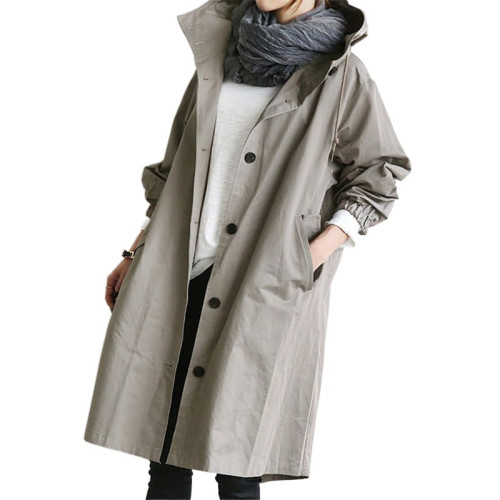 風衣女2024年春秋新款胖mm寬松大碼時尚中長款小個子連帽工裝外套