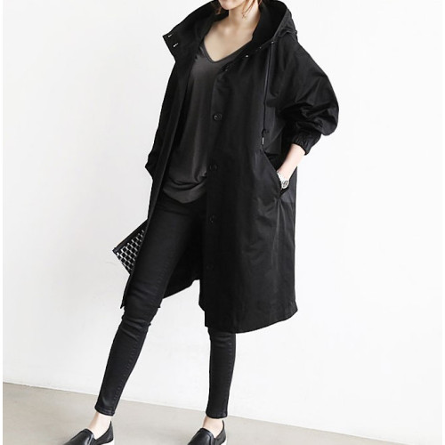 風衣女2024年春秋新款胖mm寬松大碼時尚中長款小個子連帽工裝外套