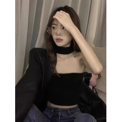 毛絨針織掛脖吊帶背心女春秋季毛衣內搭打底衫抹胸辣妹純欲小上衣