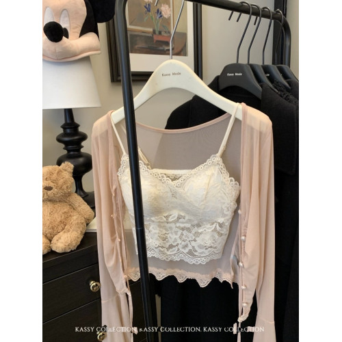 純欲風性感蕾絲抹胸背心女裝夏季辣妹修身短款帶胸墊美背吊帶上衣