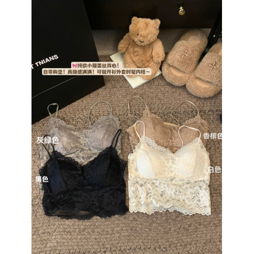 純欲風性感蕾絲抹胸背心女裝夏季辣妹修身短款帶胸墊美背吊帶上衣