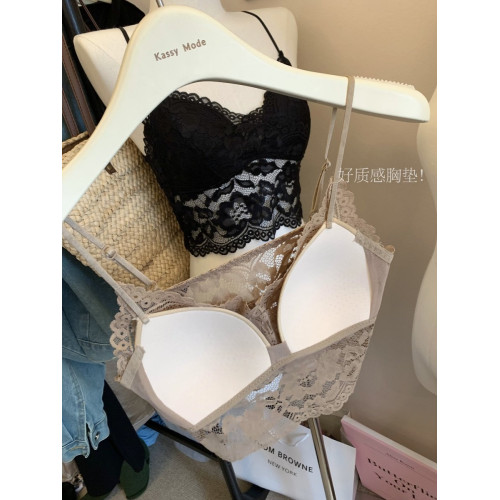 純欲風性感蕾絲抹胸背心女裝夏季辣妹修身短款帶胸墊美背吊帶上衣