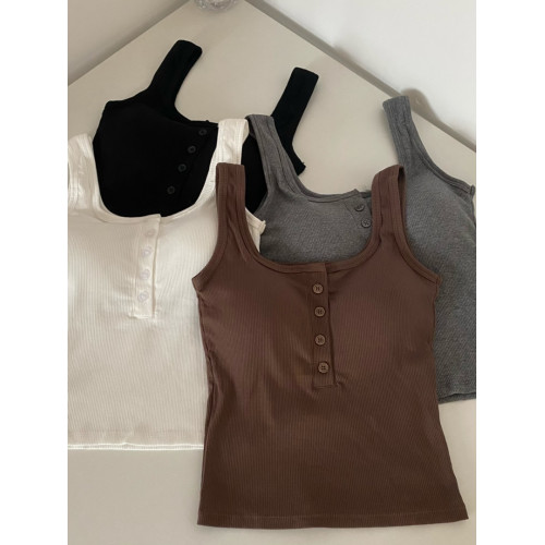 純欲風美式辣妹紐釦吊帶背心女內搭一體胸墊打底內衣外穿短款上衣