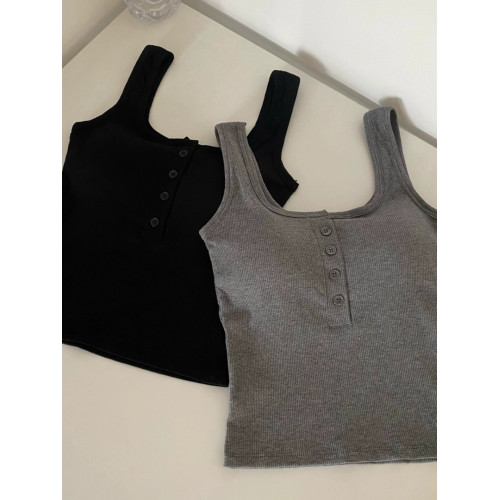 純欲風美式辣妹紐釦吊帶背心女內搭一體胸墊打底內衣外穿短款上衣