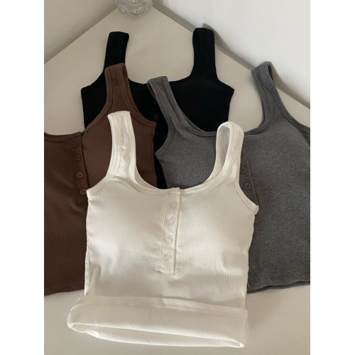 純欲風美式辣妹紐釦吊帶背心女內搭一體胸墊打底內衣外穿短款上衣