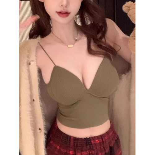 性感小吊帶背心女外穿美背帶胸墊內搭文胸一體式打底熱辣美式上衣