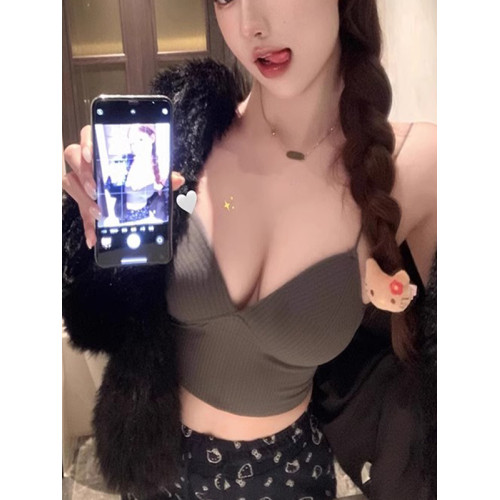 性感小吊帶背心女外穿美背帶胸墊內搭文胸一體式打底熱辣美式上衣