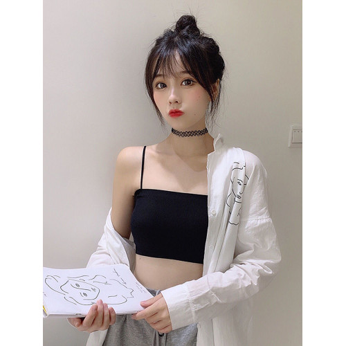 冰絲無痕白色內搭短款吊帶小背心女夏打底防走光抹胸裹胸美背內衣