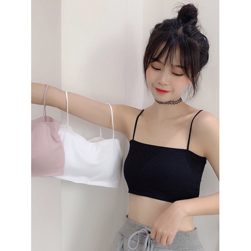 冰絲無痕白色內搭短款吊帶小背心女夏打底防走光抹胸裹胸美背內衣