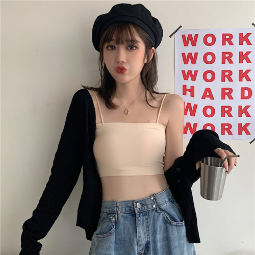 冰絲無痕白色內搭短款吊帶小背心女夏打底防走光抹胸裹胸美背內衣