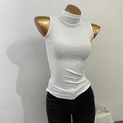 美式黑色吊帶背心女外穿西裝內搭打底衫修身坎袖高領工字無袖上衣