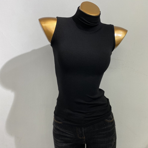 美式黑色吊帶背心女外穿西裝內搭打底衫修身坎袖高領工字無袖上衣