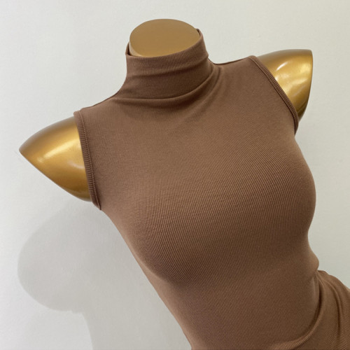 美式黑色吊帶背心女外穿西裝內搭打底衫修身坎袖高領工字無袖上衣