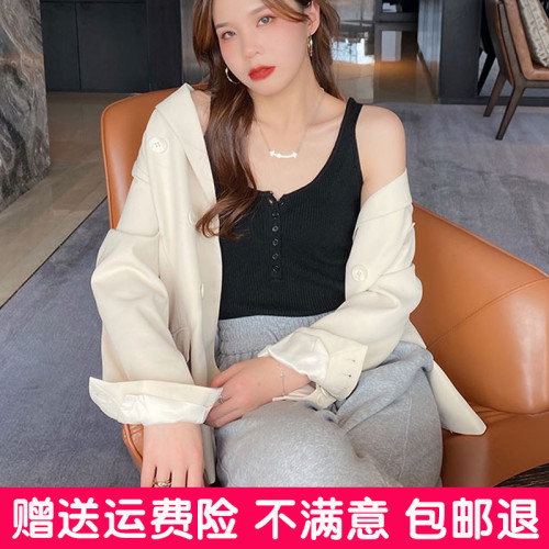 大碼吊帶背心女外穿設計感小衆針織打底衫冰絲上衣西裝內搭胖mm夏