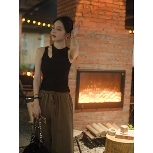 美式辣妹美背黑色外穿帶胸墊吊帶背心女夏季2025新款性感無袖上衣