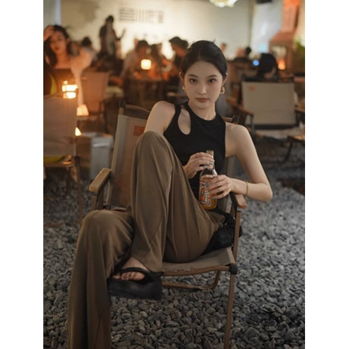 美式辣妹美背黑色外穿帶胸墊吊帶背心女夏季2025新款性感無袖上衣