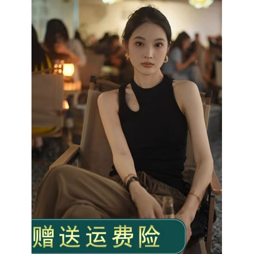 美式辣妹美背黑色外穿帶胸墊吊帶背心女夏季2025新款性感無袖上衣