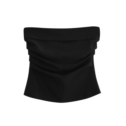 羋小可無袖黑色抹胸背心女夏季套裝一字肩上衣辣妹穿搭外穿小個子