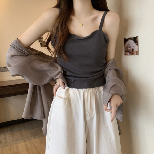 打底吊帶背心女內搭夏季外穿大碼顯瘦遮肚辣妹一字肩短款上衣胖mm