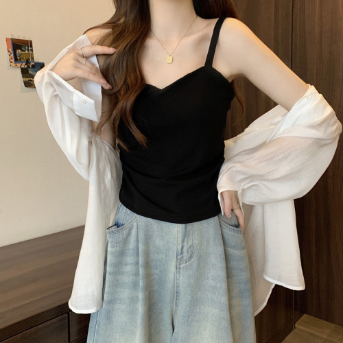 打底吊帶背心女內搭夏季外穿大碼顯瘦遮肚辣妹一字肩短款上衣胖mm