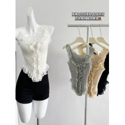 POPW自製 甜辣妹蕾絲針織吊帶背心女夏2025新款小衆外穿短款上衣