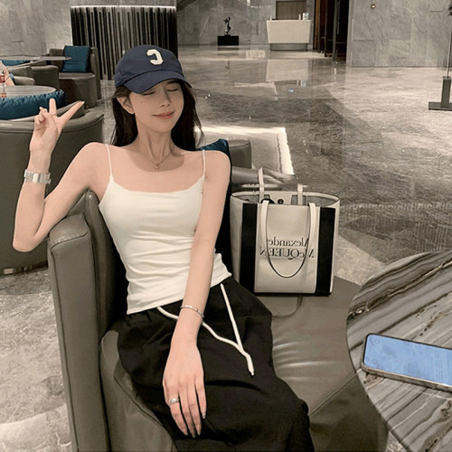 純欲風性感帶胸墊吊帶背心女內搭美背打底衫辣妹純色緊身抹胸上衣