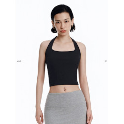 asomesome美式辣妹白色掛脖吊帶背心女春夏紅色掛脖運動內衣上衣