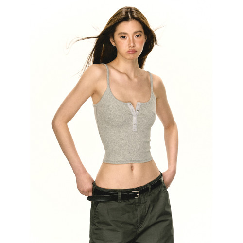 Ariseism美式辣妹坑條針織打底吊帶背心女夏性感內搭外穿短款上衣