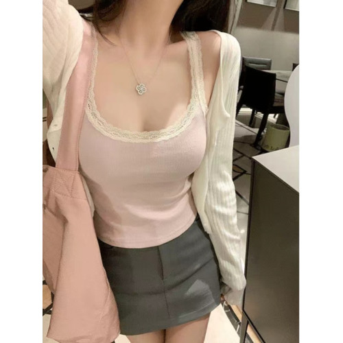 莫代爾棉夏季蕾絲花邊吊帶背心女大碼內搭外穿修身無袖打底衫上衣