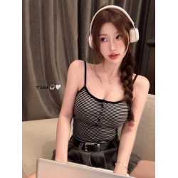 辣妹條紋吊帶背心女夏季帶胸墊內搭打底衫性感純欲風修身外穿上衣