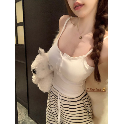 辣妹條紋吊帶背心女夏季帶胸墊內搭打底衫性感純欲風修身外穿上衣