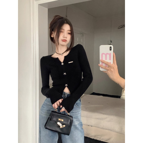 純欲v領黑色打底衫女修身針織衫2025秋季新款辣妹上衣設計感小衆