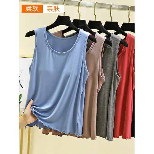 莫代爾帶胸墊背心女夏季薄款外穿免穿文胸無袖上衣純色百搭打底衫