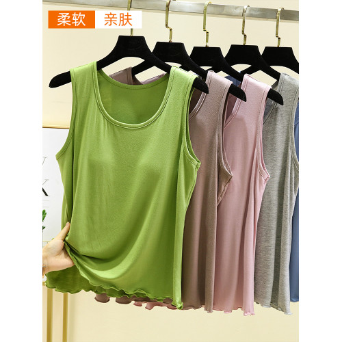 莫代爾帶胸墊背心女夏季薄款外穿免穿文胸無袖上衣純色百搭打底衫