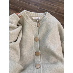 花卡色氣質高級感紐釦毛衣開衫女秋冬新款韓系寬松百搭針織外套