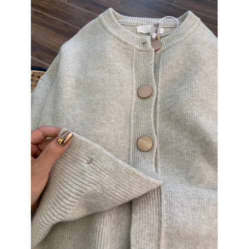 花卡色氣質高級感紐釦毛衣開衫女秋冬新款韓系寬松百搭針織外套