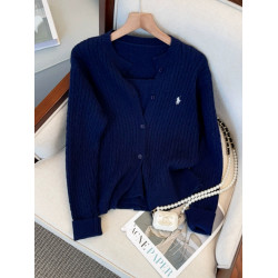 日系麻花毛衣外套女春秋款小個子法式氣質軟糯吊帶針織開衫兩件套