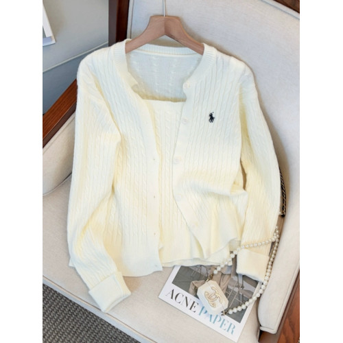 日系麻花毛衣外套女春秋款小個子法式氣質軟糯吊帶針織開衫兩件套