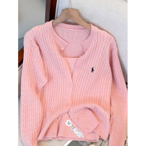 日系麻花毛衣外套女春秋款小個子法式氣質軟糯吊帶針織開衫兩件套