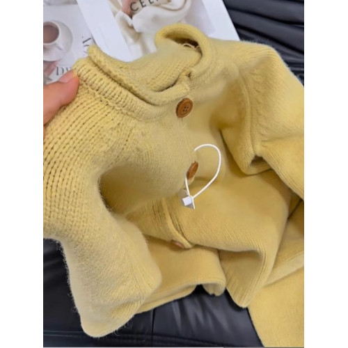 早秋小個子穿搭黃色外搭針織開衫軟糯高級慵懶風毛衣女秋冬款上衣