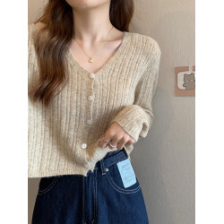 秋冬v領打底衫女內搭設計感小衆針織衫法式別致短款上衣外套開衫