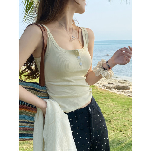 灰色背心女內搭2025新款吊帶設計感小衆夏外穿黑色打底紐釦上衣